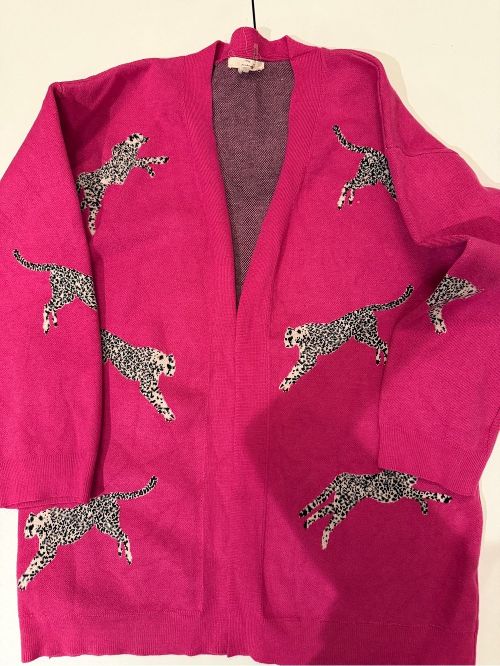 entro Girls Bright Hot Pink Leopard Motif Open Cardigan